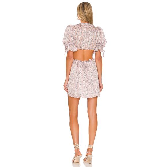 For Love & Lemons Phoebe Flowy Adjustable Boho Soft Girly Mini Dress Pink Medium - Picture 7 of 7